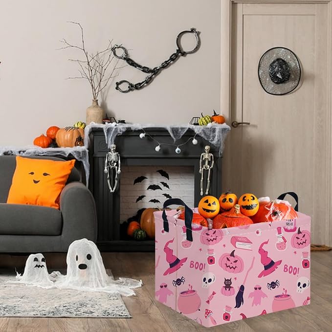 Halloween Ghost thriller basket,Empty Halloween basket,Horror and thriller decor,Trick or Treat Box for Boys and Girls,Horror decor(Pink pumpkin) - Image 5