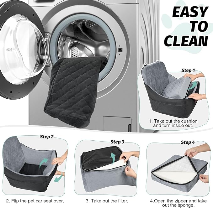 Lealchum Dog car seat for Medium Dogs,Easy to Install with Adjustable Straps,Anti Slip Bottom pet car Bed,Fully Detachable and Washable pet Travel Bed (Black/Grey, Medium) - Image 5