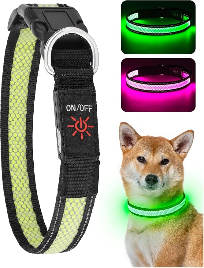 Weesiber Light Up Dog Collar - Reflective LED Dog Collar Rechargeable Glow in The Dark Pet Collar, Safety Doggie Lights for Night Walking(Green, S) by Weesiber