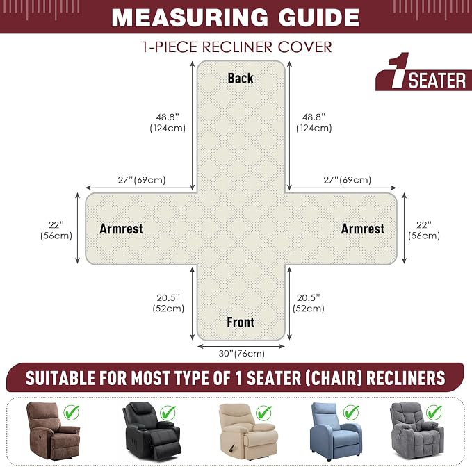 TAOCOCO Waterproof Recliner Chair Covers 30 Inch Wide, Oversized Recliner Covers for Recliner Chair with Pocket, Recliner Slipcovers with Straps Furniture Protector for Kids Pets (30'', Wine) - Image 3