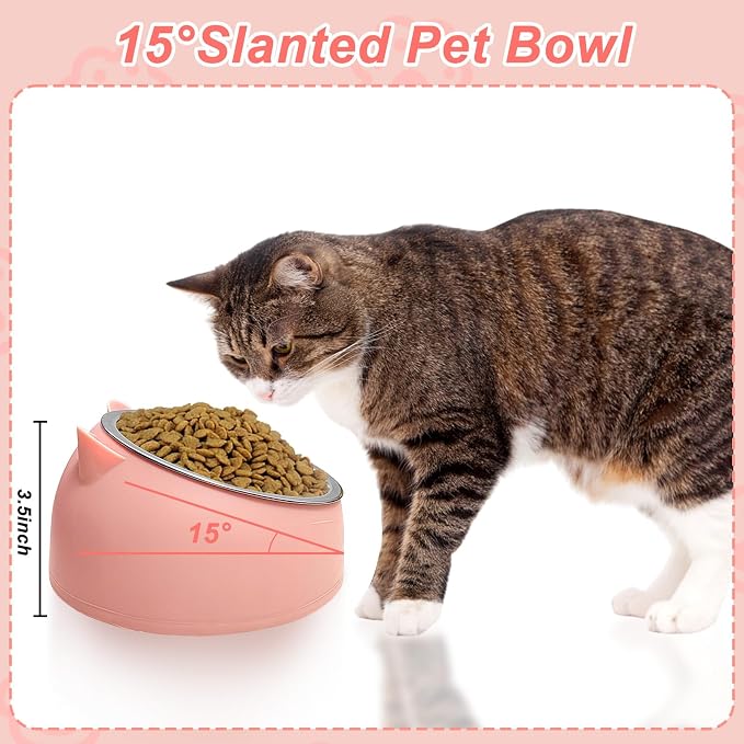 7 Pcs Raised Cat Food Bowl Stainless Steel Tilted Feeding for Little Cat Raised 15° Elevated Pet Dish for Kitten Puppy Anti-Slip Detachable Pet Stainless Steel Slope Base Food Bowl with 5 Food Scoop - Image 4