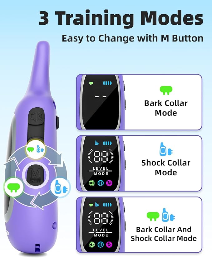2-in-1 Dog Shock Collar and Bark Collar for Dogs – 3300FT Dog Training Collar with Remote, IP67 Waterproof e Collar with Anti-Bark/Beep/Vibration/Shock Modes for Small Medium Large Dog(8-120Lbs) - Image 3