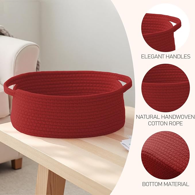 JMvicyroam Small Woven Basket, Empty Gift Basket, Red/3 Pack | Small Gift Basket, Cotton Rope, 12 x 8 x 23 in, Handles, Includes Ribbon and Bag, Birthday Gift Basket - Image 3