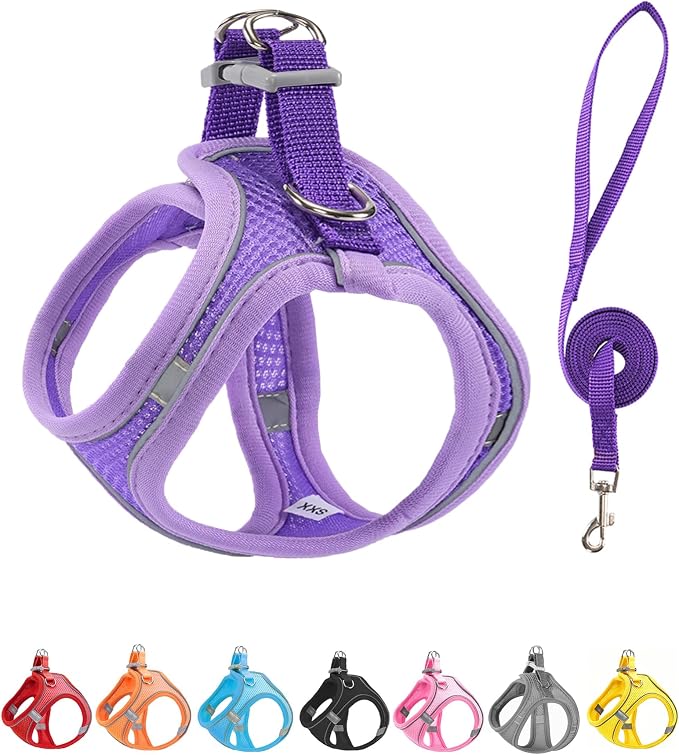 XS Purple Soft Mesh Dog Harness and Leash Set,No Escape Puppy Harnesses for Training Walking， Reflective Adjustable Puppy Vest for Small Medium Dogs, Cats (Purple, XS) by Unknown