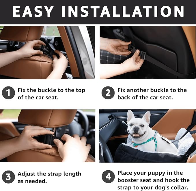 Oiilores Dog Car Seat for Small Dogs,Washable Pet Booster Seats for Car with Clip-On Safty Leash, Reversible Puppy Carseat with Storage Pockets, Travel Carrier Bed for Dogs Under 25 lbs, Grey - Image 4