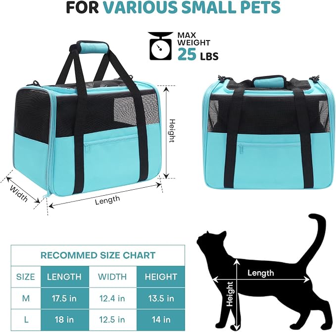 JUNGYOUN Premium ​Cat Carrier - ​Pet Carrier for Cat & Small Dogs up to 15lbs - ​Airline Approved Travel Dog Carrier with Anti-Escape Zippers, Collapsible Travel Bowl & Padded Strap - Image 5