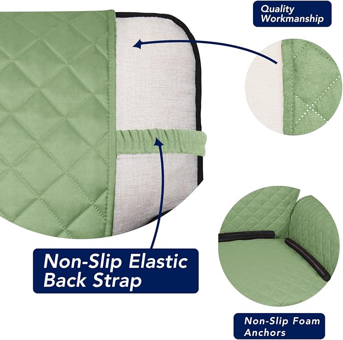 PureFit Reversible Quilted Couch Covers for Dogs Sofa Cover 4 Seater 88" | Sage Green/Ivory, Water Resistant Couch Protector, Washable Pet Couch Cover with Non Slip and Elastic Straps For Kids - Image 3