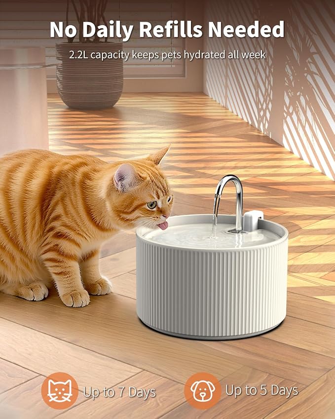 Ceramic Cat Water Fountain, 2.2L/74oz Cat Drinking Fountain | Quiet Pet Fountain for Indoor Cats and Small Dogs, BPA-Free Ceramic, Easy to Clean - Image 3