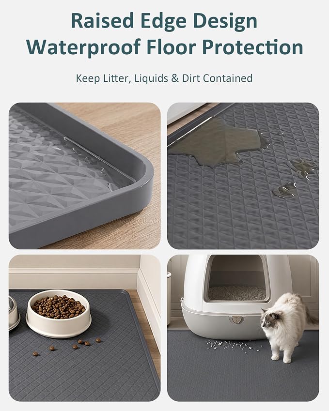 Extra Large Cat Litter Mat, Waterproof Litter Mat, 51.2 x 25.6 in | Silicone, Raised Edge Desgin, Waterproof, Traps Litter Water Dirt, Easy Clean Non Slip Floor Protector - Image 3