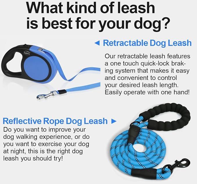 Taglory Retractable Dog Leash, One-Handed Brake, 16ft, Up to 44 lbs, Blue | More Freedom While Staying in Control, Smooth Retraction, Tangle-Free Design, Easy-Grip Handle, Daily Neighborhood Walks - Image 8