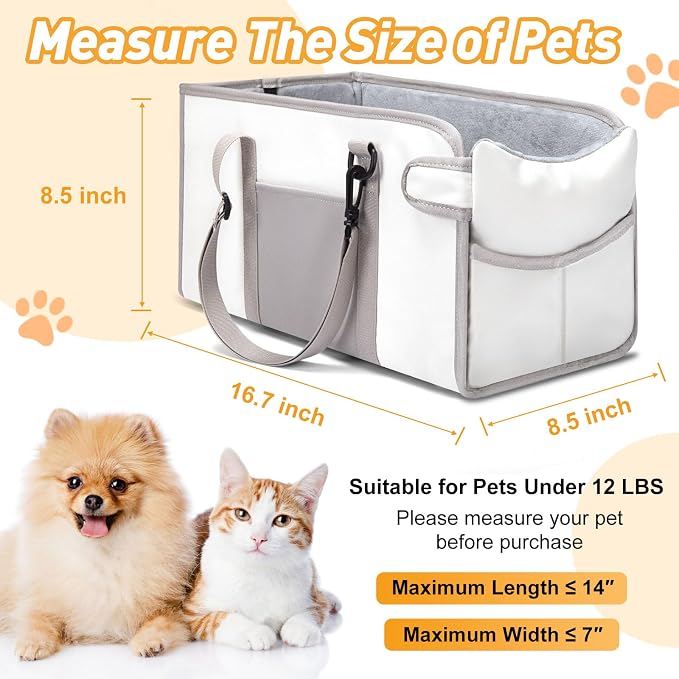 Portable Dog Car Seat for Small Dogs, Puppy Car Seat, Beige | Booster Seat With Safety Leash & Adjustable Straps Keeps Small Dogs Secure. Removable Washable Cushion. Fits Most Cars. - Image 2