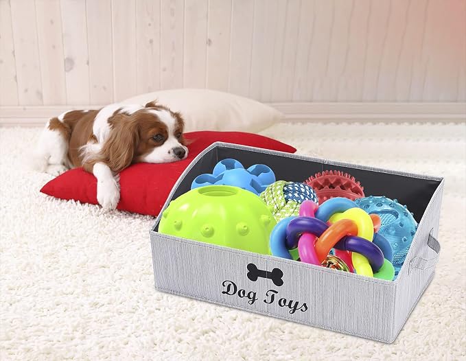 Morezi Dog Toy Basket - Organize Pet Toys, Blankets, Leashes, Chews in Living Room, Playroom, Closet, Shelf - Grey - Image 5