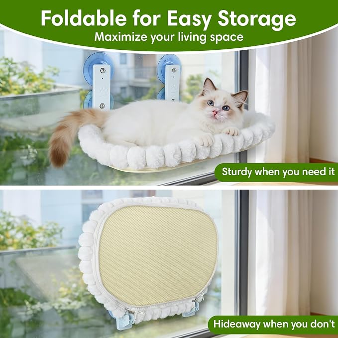 YooxArmor Foldable Cat Window Perch, Cat Bed with Strong Suction Cups & Metal Frame, Window Hammock for Indoor Large Small Cats, Oval - Image 5