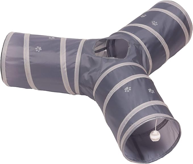Cat Tunnel - Collapsible 3 Way Play Toy - Tube Fun for Rabbits, Kittens, and Dogs - Grey by Unknown