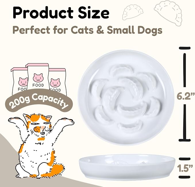 Melamine Cat Slow Feeder Bowl for Dry & Wet Food - Unbreakable Cat Food Plates for Slow Eating - Cute Puzzle Feeder - Whisker Friendly & Dishwasher Safe & Non SlipDesign - （White, 6.3" W*1.7H） - Image 2