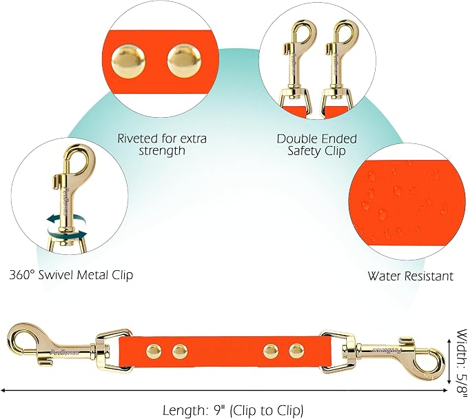 PetBonus Dog Collar Safety Clip, Waterproof Backup Safety Strap | Prong Collar to Harness Connector, Escape Proof, Odor Proof, Easy to Clean, Double Ended Clasp for Training Walking, Orange - Image 2