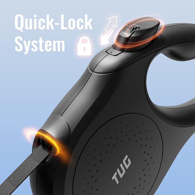 TUG Quest Retractable Dog Leash | 360° Tangle-Free Retraction | 16 ft Strong Nylon Tape (Large, Black) - Image 3