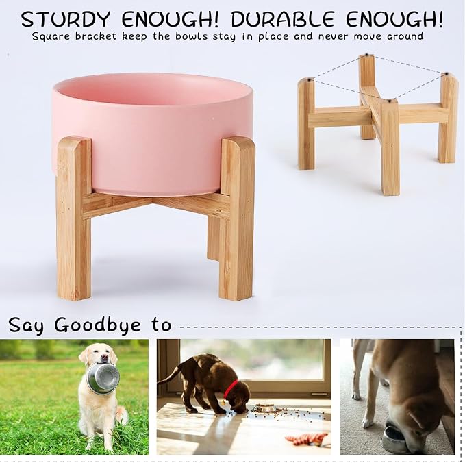Petygooing 28 OZ Pink Elevated/Raised Ceramic Dog Bowl for Small and Medium Breeds, Dog Food Water Dish with Stand,Pet Feeding Bowl with Anti Slip Rubber for Cats Small and Medium Dogs (3.6 Cups) - Image 4