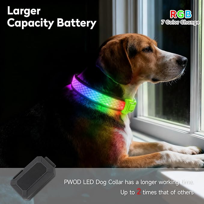 LED Dog Collar, Light Up Dog Collar,for Night Walking(Medium,Green) | Adjustable,Bright RGB 7 Colors Light Glowing Collar,Waterproof,Nylon,Soft,For Medium and Large Dogs,USB C to Charge - Image 2
