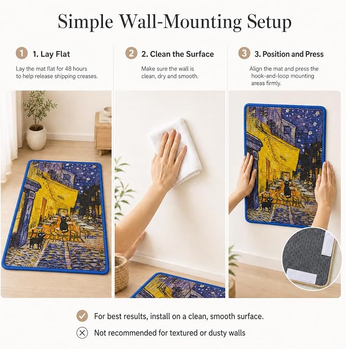 Art Sisal Cat Scratcher Mat, Cat Wall Scratchers for Indoor Cats | Wall Mounted Cat Scratcher, Natural Sisal, No-Drill Hook & Loop Setup, Floor or Wall Use, 23.6 x 15.7 Inch, Café Terrace - Image 9