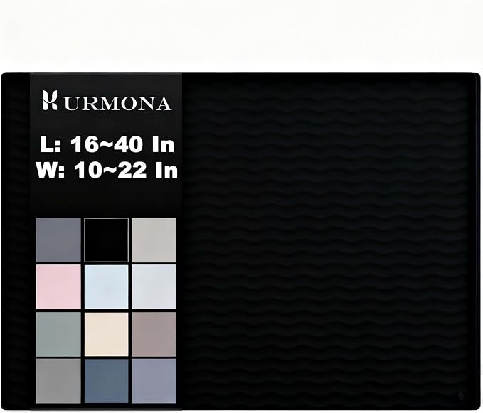 URMONA 34'' x 22'' Waterproof Silicone Under Sink Mat Cabinet and Counter Protector, Shelf Liner for Kitchen and Bathroom, Storage and Organizers, Litter Mat, Pet Cat Puppy Essentials(Onyx) by URMONA
