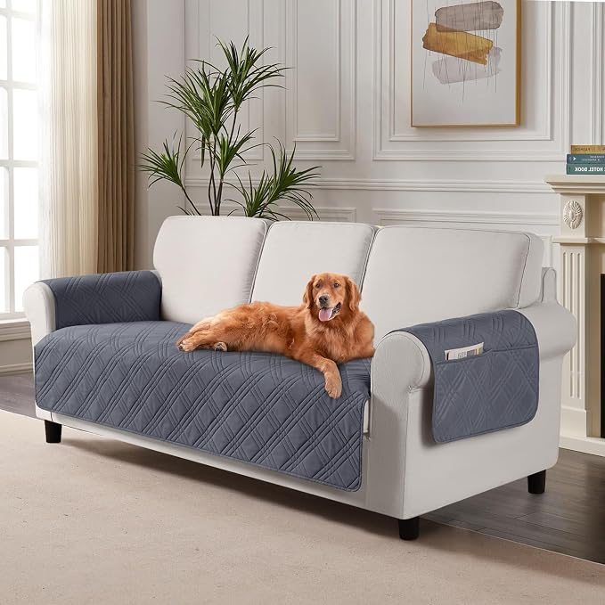 TAOCOCO Waterproof Couch Covers for Dogs, Non Slip Pet Sofa Cover, 72.4'' | Washable Couch Seat Covers with Arms for 3 Cushion Couch, Dog Couch Cover Protector, Pockets & Backless Design, Dark Grey by TAOCOCO
