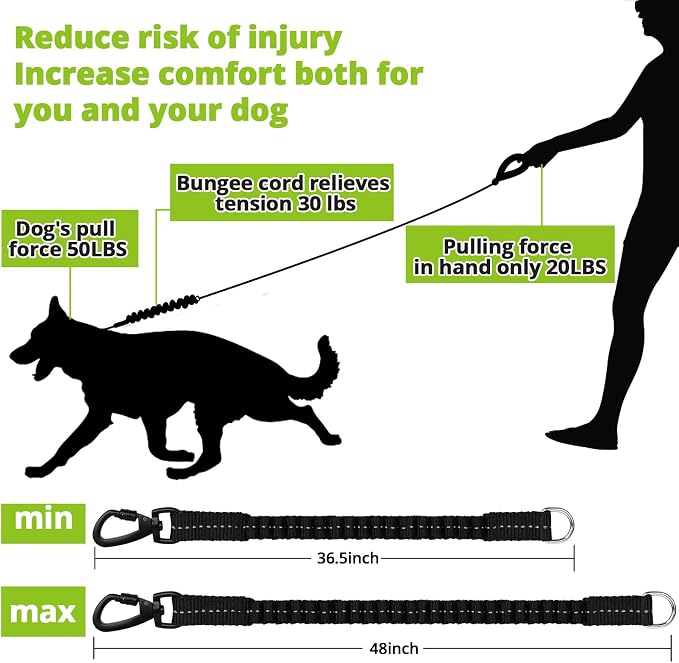 Rope Dog Leash 6 FT: Heavy Duty Leashes with Swivel Lockable Hook Reflective Threads Bungee and Padded Handle - Dog Lead for Large Small Medium Dogs Outside Walking Hiking Green - Image 2