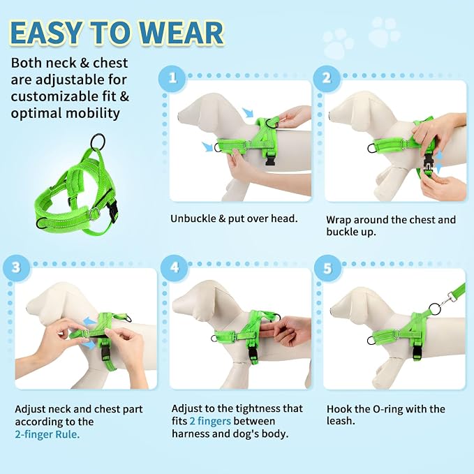 SlowTon No Pull Small Dog Harness and Leash Set with Front Clip | Soft Padded, Neck & Chest Adjustable, Lightweight, Anti-Twist, Puppy Vest Harness Pet Lead Combo for Small Medium Dog, G XS - Image 9
