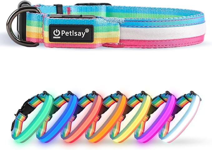 PetIsay Premium LED Dog Collar for Night Walking, USB Rechargeable(Small) | 7 Color Modes, Bright LED Illumination, Waterproof Design, Adjustable Comfort for Night Safety - Image 9