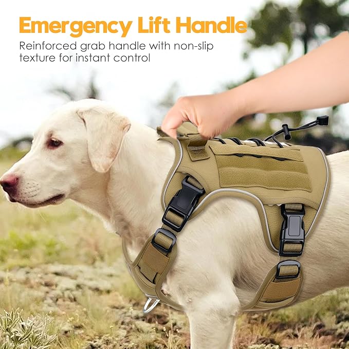 Heavy-Duty Tactical Dog Harness for Large Dogs, No Pull Adjustable Reflective Pet Vest with Molle System, K9 Military-Grade Control for Service Training, Outdoor & 10+ Breeds, Khaki, Large - Image 8