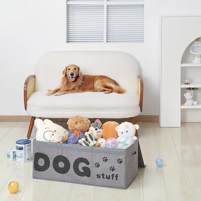Qozary Dog Toy Storage Box - 3 Grids Large Dog Toy Basket and Storage Bin With Lid for Pet Supplies, Perfect To Keep Everything Organized - Image 7