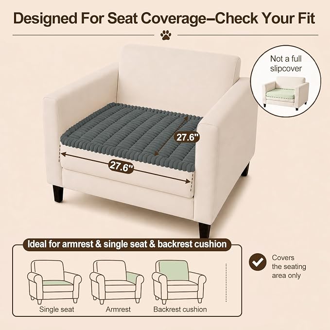 decorUhome Couch Cover for Dogs, Non Slip Fuzzy Thick Pet Sofa Protector | Pet Friendly, Soft Plush Fabric, Machine Washable, Fits Armrests, Single Seats & Backrest Cushions, Dark Grey, 27.6" x 27.6" - Image 10