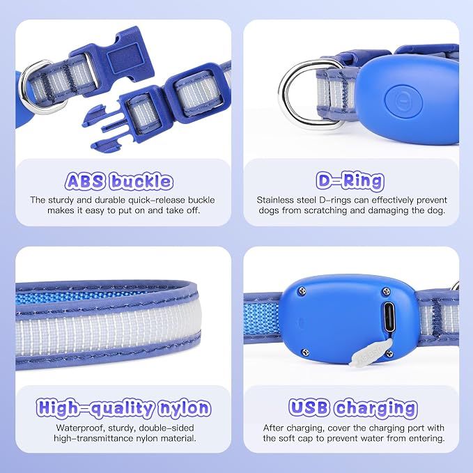 LED Light Up Dog Collar for Night Safety Walks, Blue, S | USB rechargeable, waterproof & pet-safe, 3 lighting modes, long-lasting glow, adjustable S/M/L, soft comfy daily walk fit - Image 6