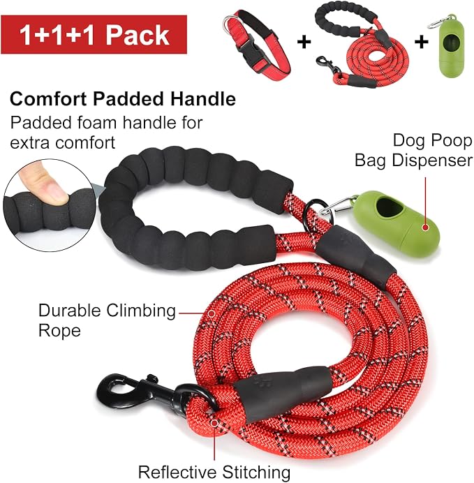 Dynmeow Reflective Dog Collar and Leash Set for Puppy Small Dogs, Red | Soft Neoprene Padded, 6FT Climbing Rope, Ideal for Daily Outdoor Walking or Indoor Wearing, Night Visible for Safety - Image 3