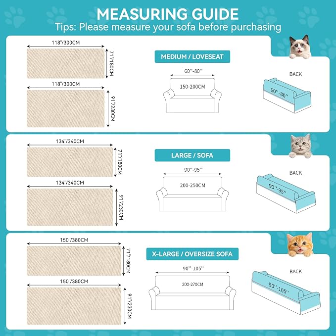 Warmstar Couch Protector from Cat Claws, Waterproof Couch Cover Anti Slip,Couch Cover 3 Cushion Sofa Washable,Anti-Scratch Pet Sofa Cover Heavy Duty,71"X150", Beige - Image 2