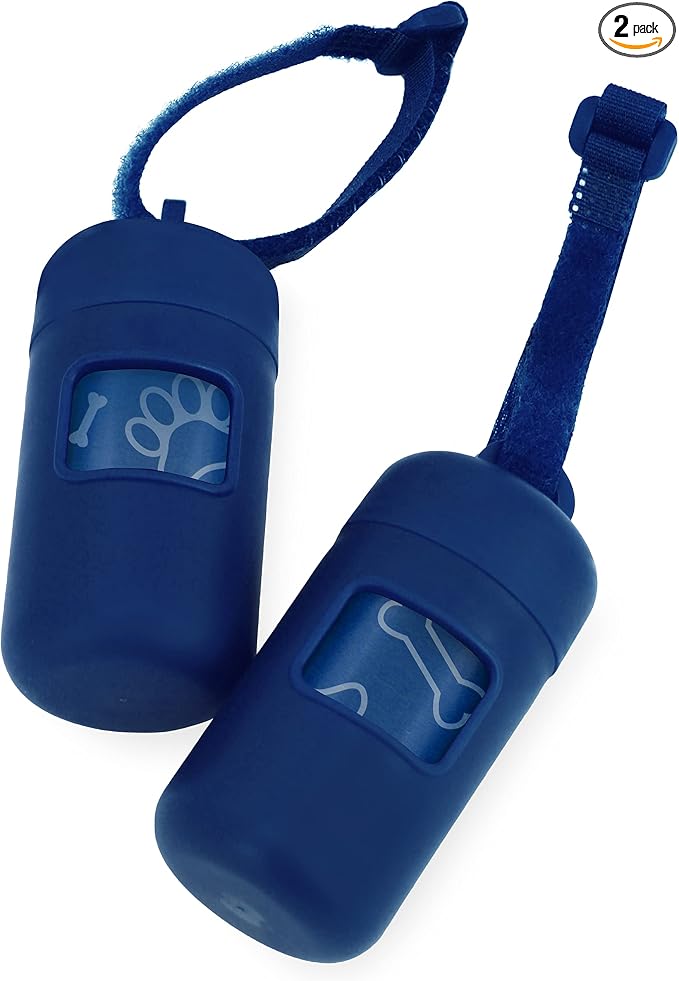 Best Pet Supplies Dog Poop Bag Holder Leash Attachment with Reusable Dispenser for Travel, Walking, Park, and Outdoor Use, Durable with Clip-On - Royal Blue, Pack of 2, Plastic Dispenser w/30 Bags by BestPetSuppliesLLC
