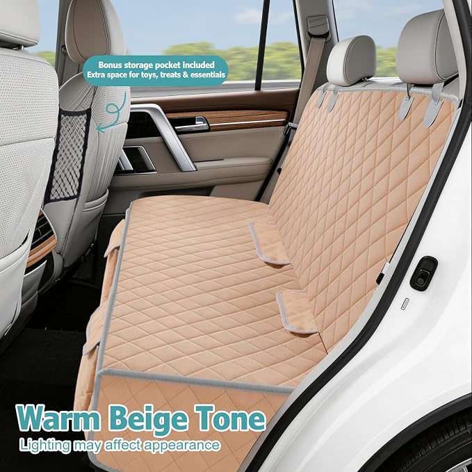 Bark Lover Dog Car Seat Cover for Back Seat Waterproof Backseat Protector, Nonslip Rear Seat Cover for Kids,Universal Size Fits Cars Trucks SUVs (Beige) - Image 2