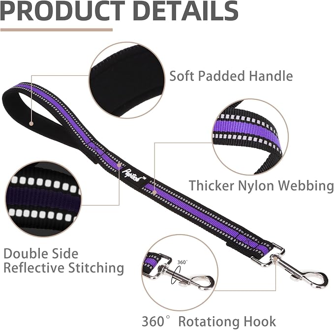 PUPTECK Reflective Short Dog Leashes 3 Pack for Walking and Training | Heavy Duty Clip with Soft Padded Handle for Medium Large Dogs Traffic Control - Image 3