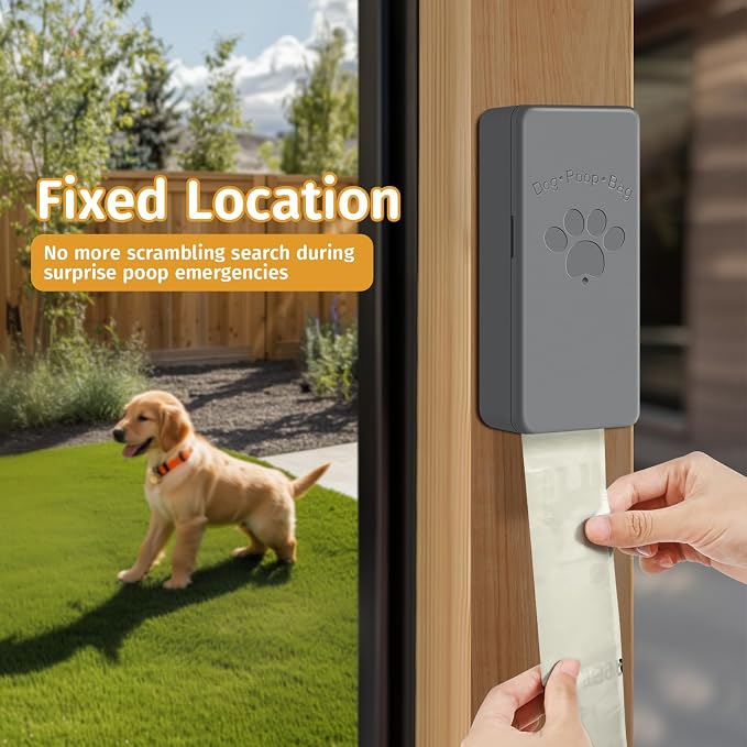 Dog Poop Bag Dispenser for Hanging Use, Grey Poop Bag Holder with Magnetic Closure, Includes 4 Rolls (60 Bags) - Image 7