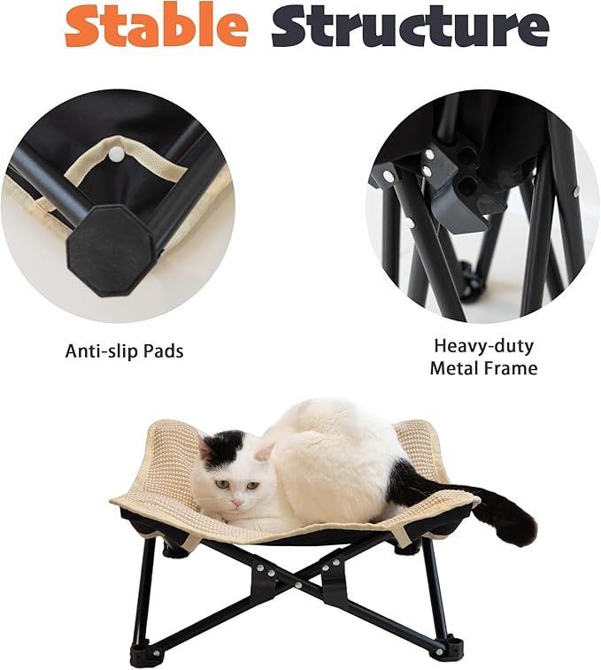 PETKARAY Foldable Cat Hammock Bed, Elevated Fluffy Kitty Lounge Furniture with Metal Frame, Raised Cat Hammock Chair for Indoor Cats - Image 7