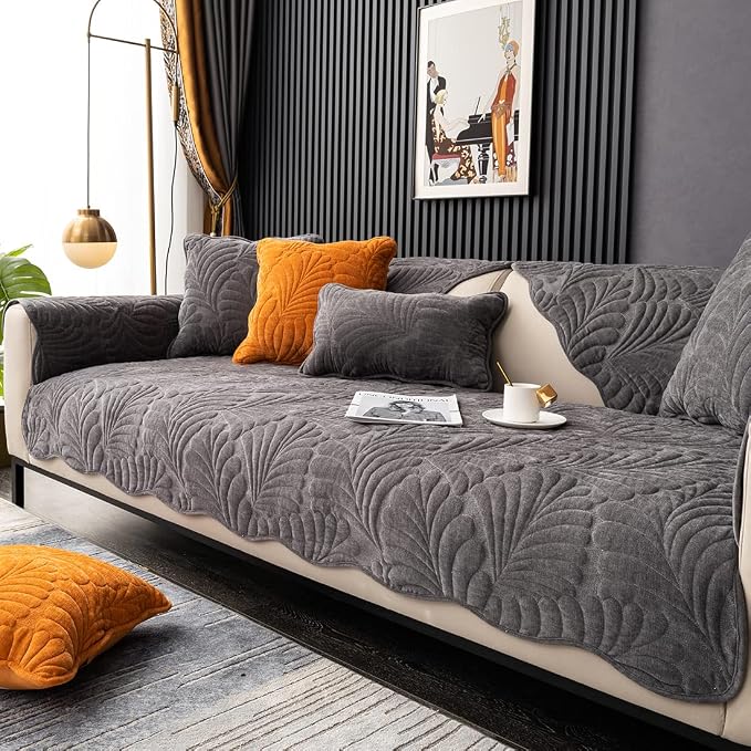 Couch Covers Plush Quilted Sofa Covers for Sectional Sofa Washable | Palm Leaves Couch Cover Chenille Non Slip Sofa Covers Soft Sofa Slipcover Furniture Protector for Pets Kids Children Dogs Cat - Image 7