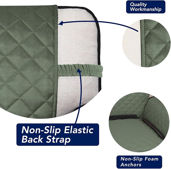 PureFit Reversible Quilted Couch Covers for Dogs Loveseat Sofa Cover 54" | Greyish Green/Beige, Water Resistant Couch Protector, Washable Pet Couch Cover with Non Slip and Elastic Straps For Kids - Image 3