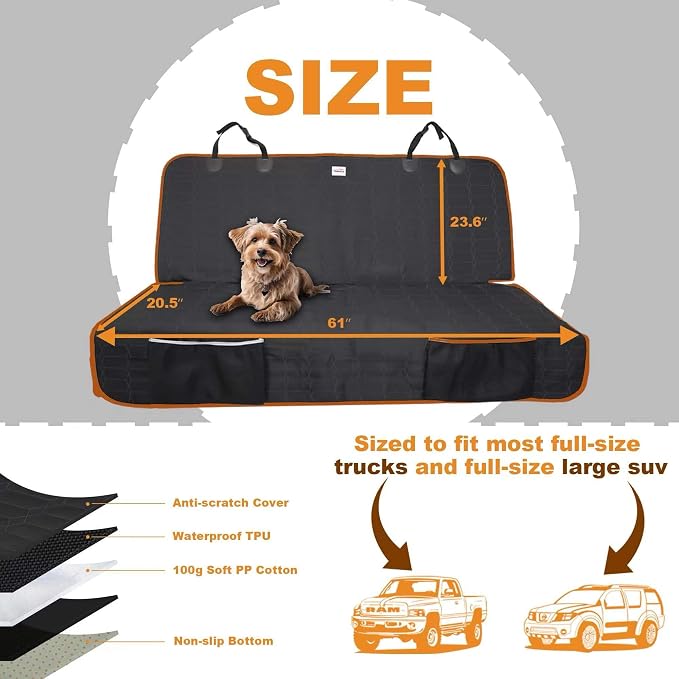 Reliadura Back Seat Cover for Dogs, Washable Bench Seat Covers for Trucks,Nonslip Truck Seat Cover Protector for F150/Ram1500/GMC Sierra/Toyota/Chevrolet Silverado,Car Seat Covers for Dogs - Image 6