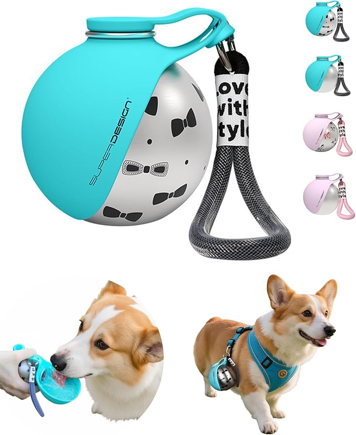 Portable Dog Water Bottle for Small Dogs: 285ml 2-in-1 Insulated Compact Leak-Proof Stainless Steel Round Water Dispenser with Collapsible Bowl for Daily Walks, Short Hikes & Travel by Unknown
