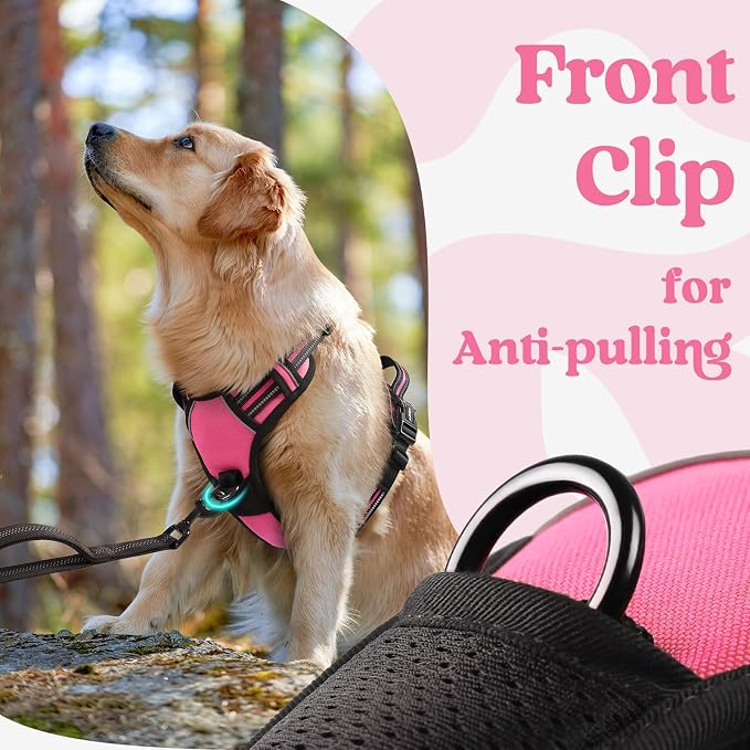 rabbitgoo Dog Harness for Large, Updated Easy On & Off with 3 Buckles | No Pull No Choke, Walking with 2 Clips and Handle, Adjustable Soft Reflective, Rose Pink, X-large - Image 6
