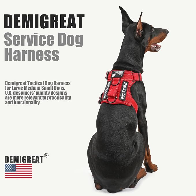 Service Dog Harness, Reflective Dog Vest Harness with 5 PCS Patches, Adjustable Soft Oxford Pet Harness, Inner Layer Mesh, Easy to Control for Dogs (All-RED, Large (Pack of 1)) - Image 5