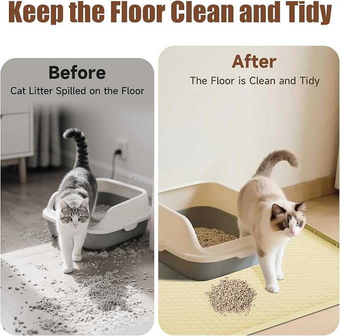 Cat Mat for Litter Box, 40" X 28" Large Silicone Cat Litter Trapping Mat | Waterproof Cat Litter Mat, Soft on Kitty Paws, Easy to Clean, Non-Slip Kitty Scratch Pad for Floor(Yellow) - Image 5