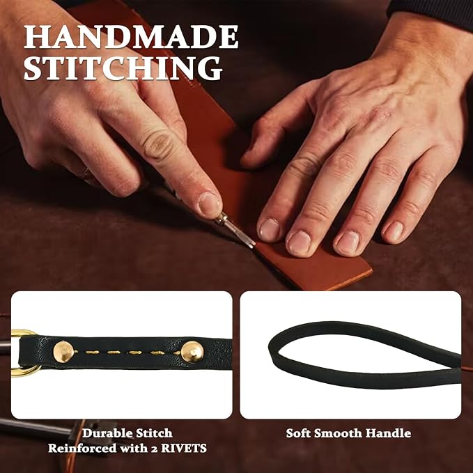 Heavy Duty Leather Dog Leash 6 ft x 3/4 inch, Genuine Leather Dog Training Leash, Soft and Strong Leashes for Medium and Large Dogs Black - Image 2