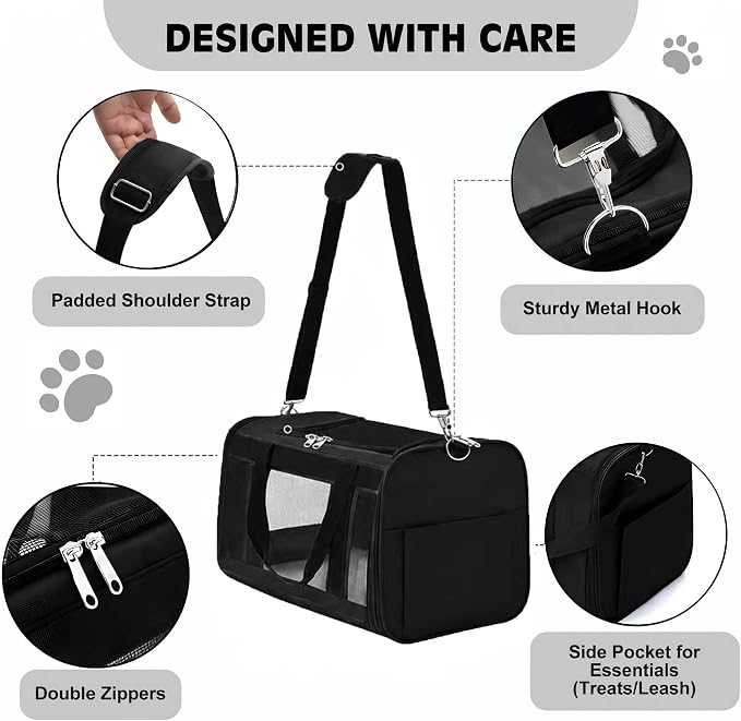 Extra-Large Cat Carrier, Soft-Sided Collapsible Pet Carrier up to 22 lbs | Dog Carrier with Breathable Mesh, Spacious Interior for Big/Medium Cats and Small Dogs, Car Travel Vet Visit - Image 6