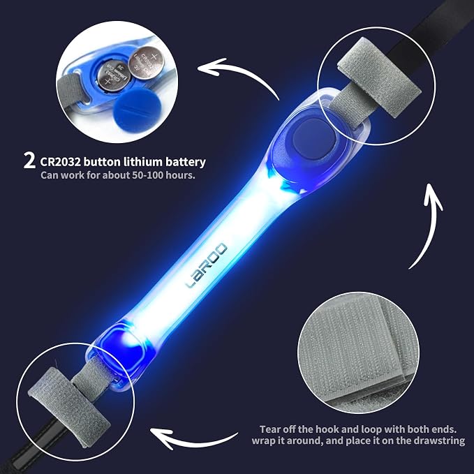 LaRoo LED Dog Collar Light, Hook & Loop Pet Safety Night Light, Glowing LED Strip for Dog Collar Leash Harness, High Visibility Waterproof Dog Lights for Night Walking Running Camping (Blue) - Image 3